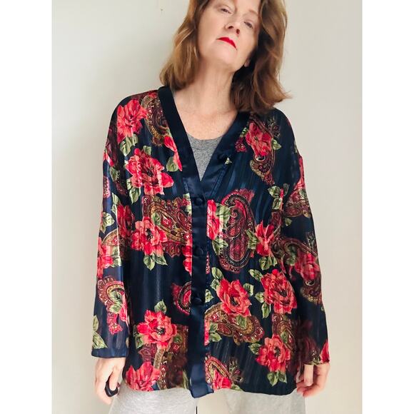 Vintage Victoria's Secret Gold Label Blouse/Pajama Top Size large Sheer Floral - Picture 1 of 7